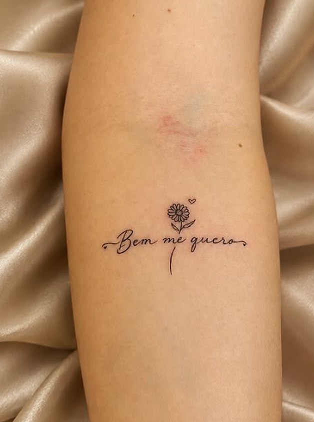 Flor com a frase Bem me quero em fineline